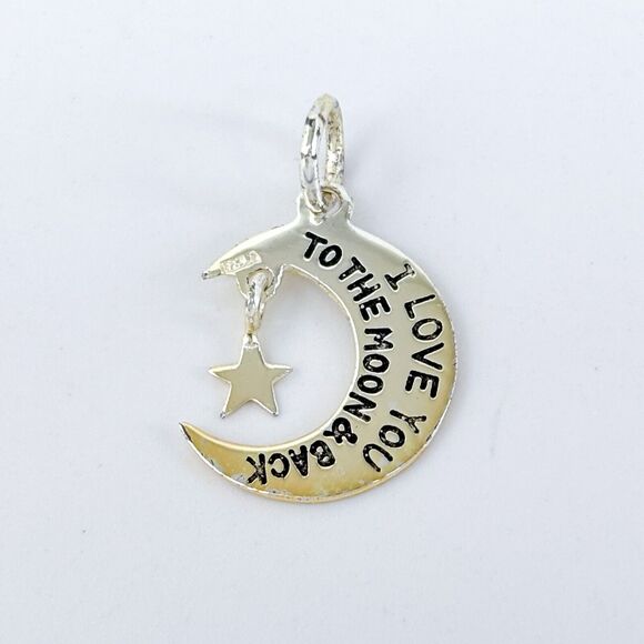 Vintage Sterling Silver 925 Gold-Tone "I Love You To The Moon And Back" Pendant - Picture 4 of 7
